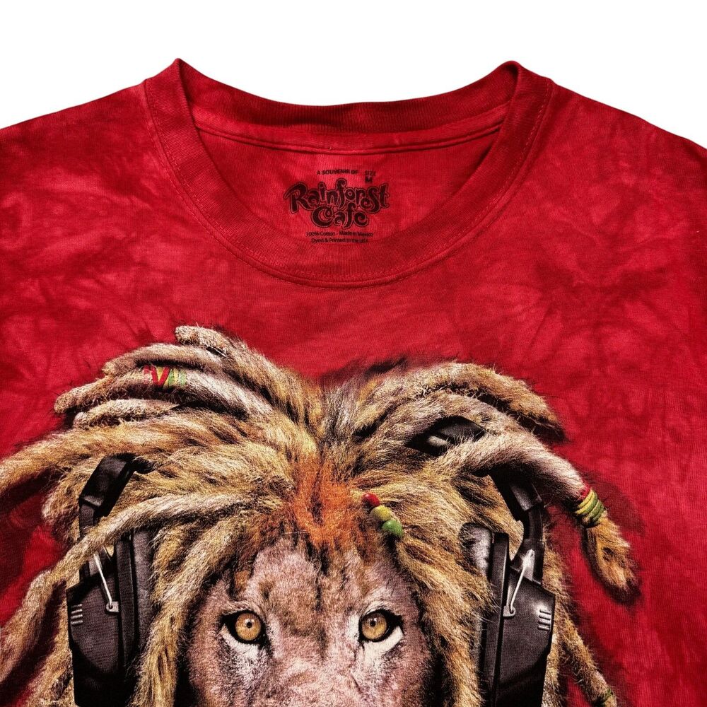 The Mountain Rainforest Cafe Shirt Men's Medium Red Manimals Rasta Lion Tie Dye - Picture 4 of 10
